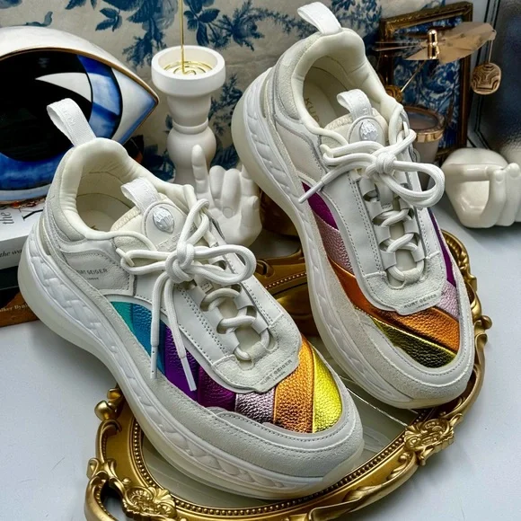🆕 KURT GEIGER LONDON 🧿 NWOB Kensington Pump Sneaker - White Multi - Sz 39 - Picture 14 of 16